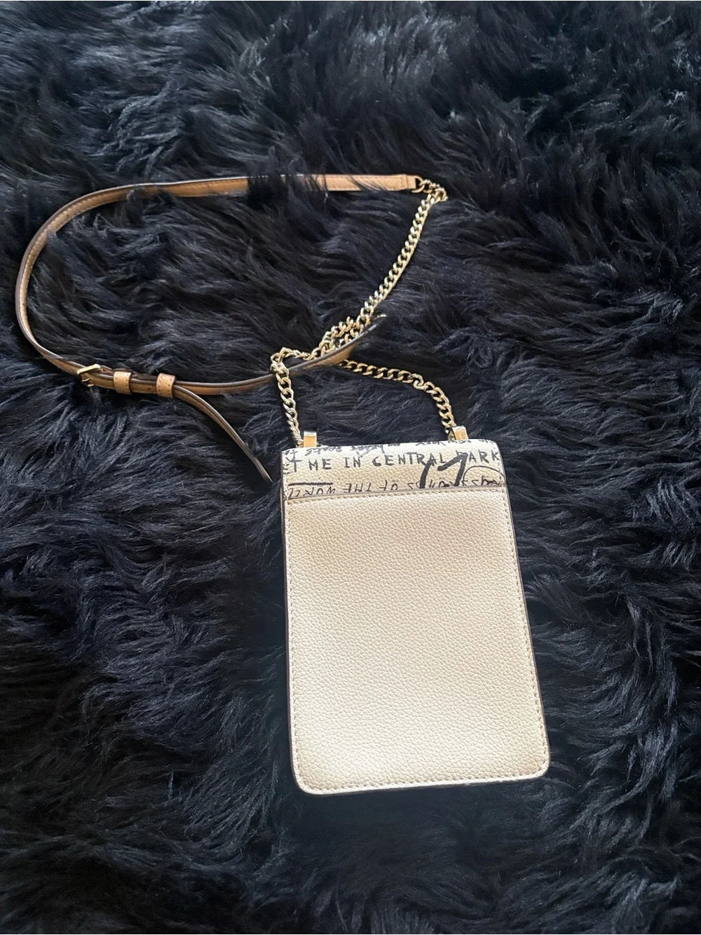 DKNY Cream Graffiti Print Crossbody Phone Bag with Gold Hardware